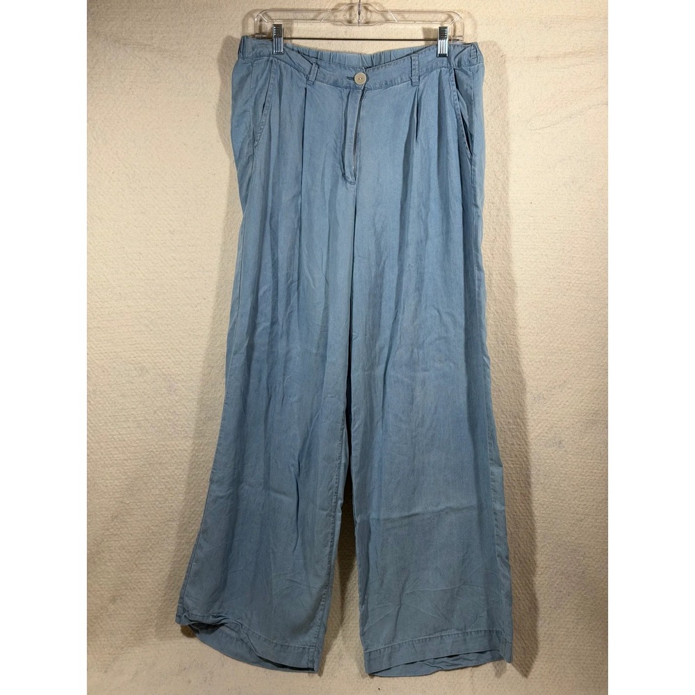 Industry Women's Light Blue Wide Leg Palazzo Pants Tencel Size M Pleated Front